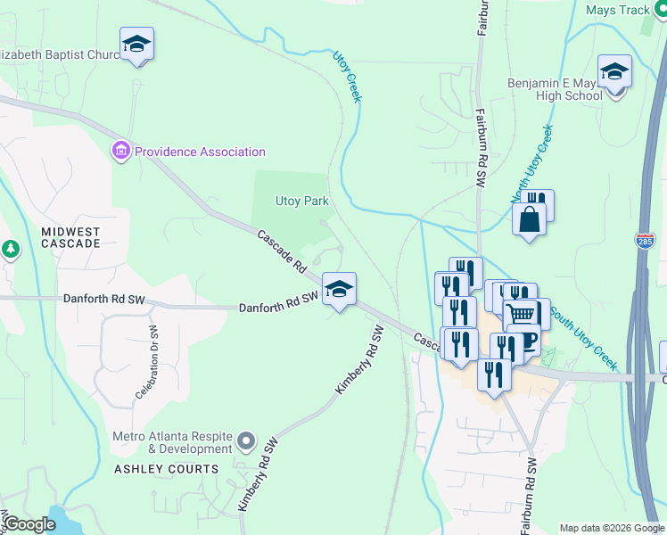 map of restaurants, bars, coffee shops, grocery stores, and more near 120 Beracah Walk in Atlanta