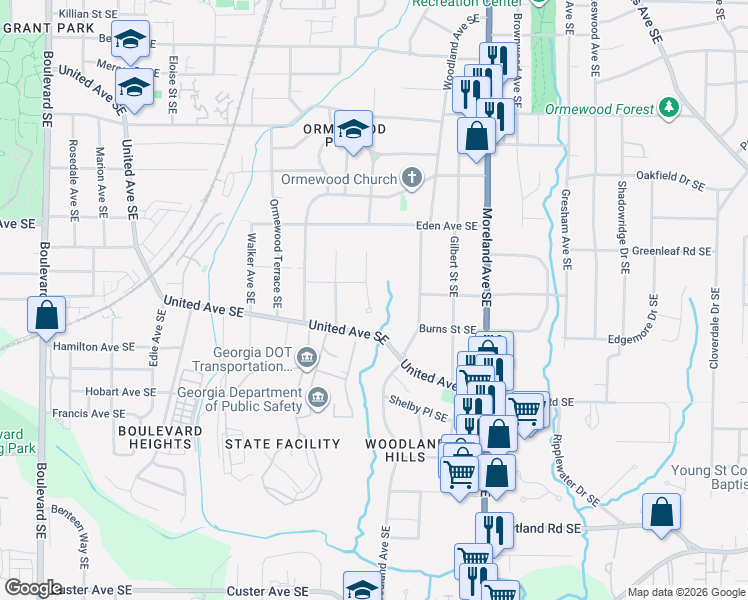 map of restaurants, bars, coffee shops, grocery stores, and more near 980 Prospect Avenue Southeast in Atlanta