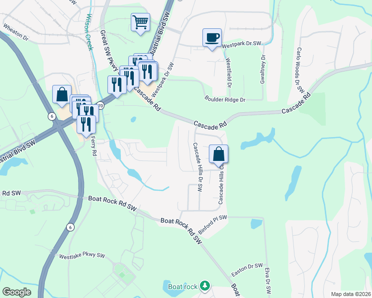 map of restaurants, bars, coffee shops, grocery stores, and more near 862 Cascade Crossing in Atlanta