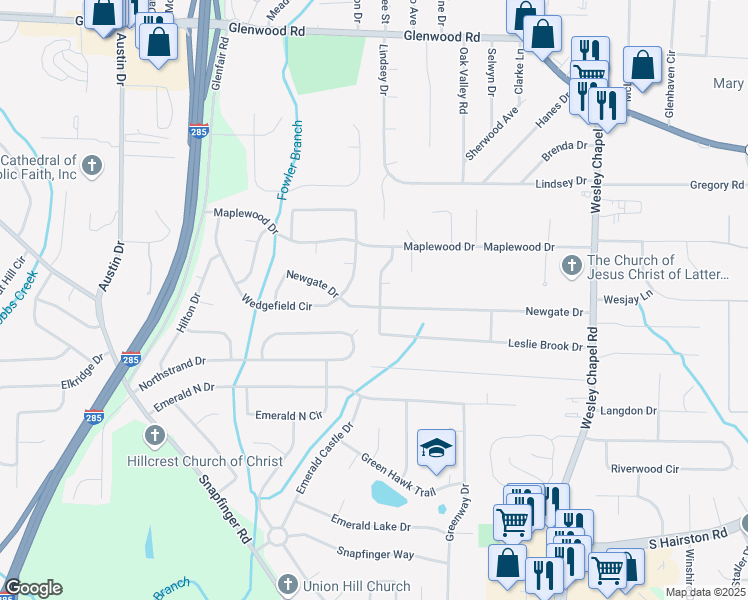 map of restaurants, bars, coffee shops, grocery stores, and more near 2259 Newgate Drive in Decatur
