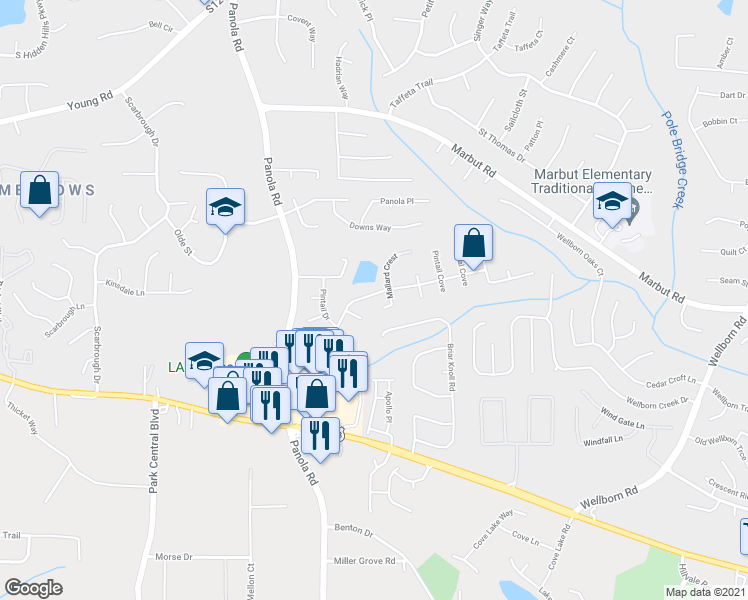 map of restaurants, bars, coffee shops, grocery stores, and more near 5527 Mallard Trail in Lithonia