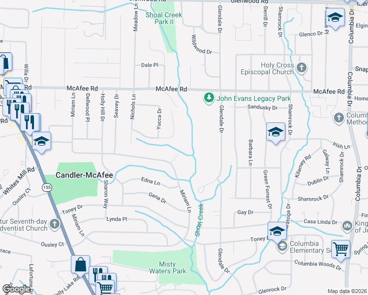 map of restaurants, bars, coffee shops, grocery stores, and more near 3020 Miriam Court in Decatur