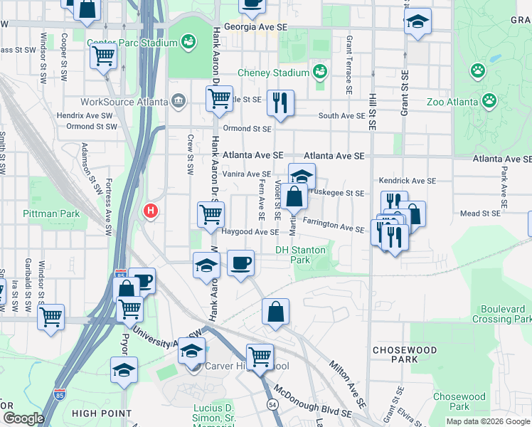 map of restaurants, bars, coffee shops, grocery stores, and more near in Atlanta