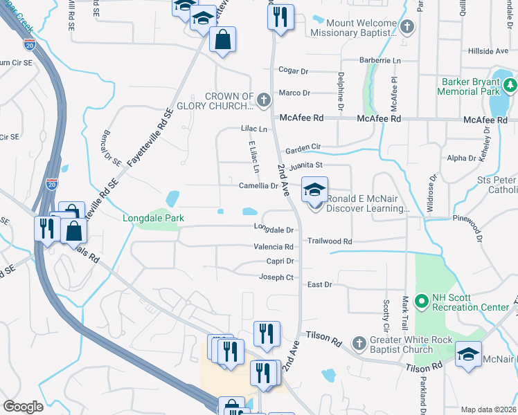 map of restaurants, bars, coffee shops, grocery stores, and more near 1956 Ethel Lane in Decatur