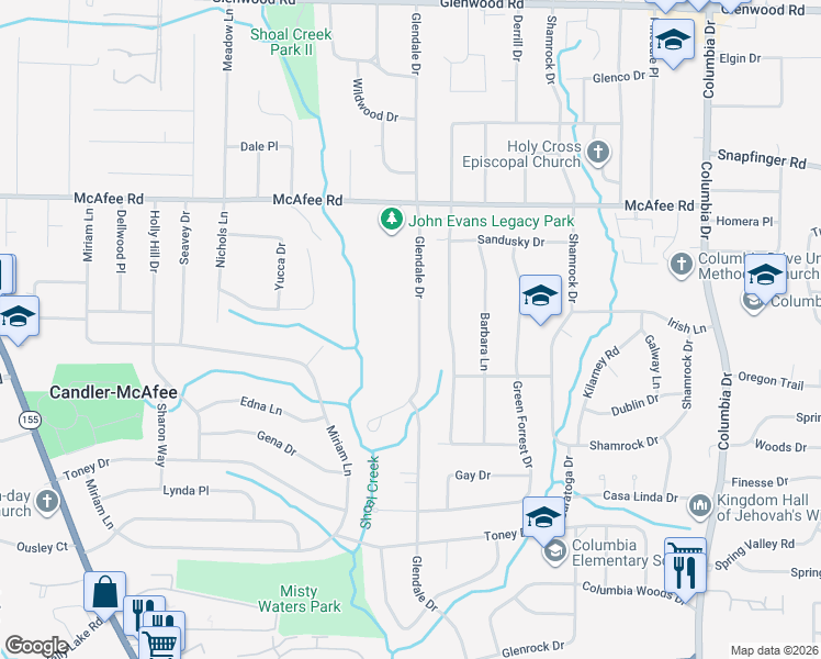 map of restaurants, bars, coffee shops, grocery stores, and more near 2131 Glendale Drive in Decatur