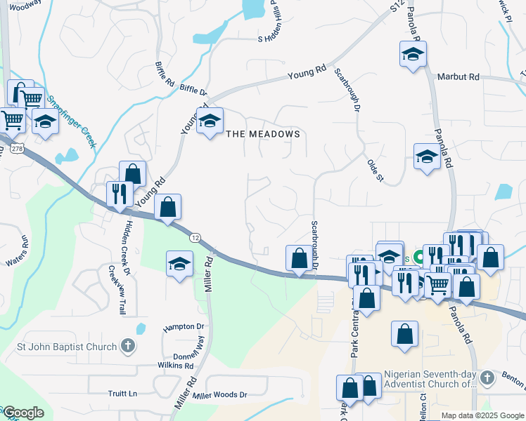 map of restaurants, bars, coffee shops, grocery stores, and more near 2122 Scarbrough Road in Stone Mountain