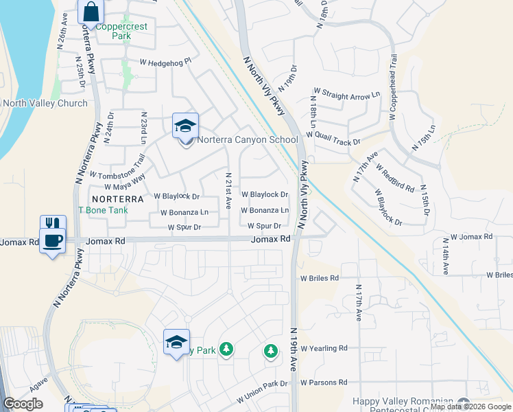 map of restaurants, bars, coffee shops, grocery stores, and more near 2008 West Bonanza Lane in Phoenix