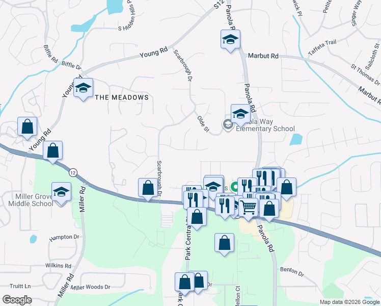map of restaurants, bars, coffee shops, grocery stores, and more near 5308 Kinsdale Lane in Stone Mountain
