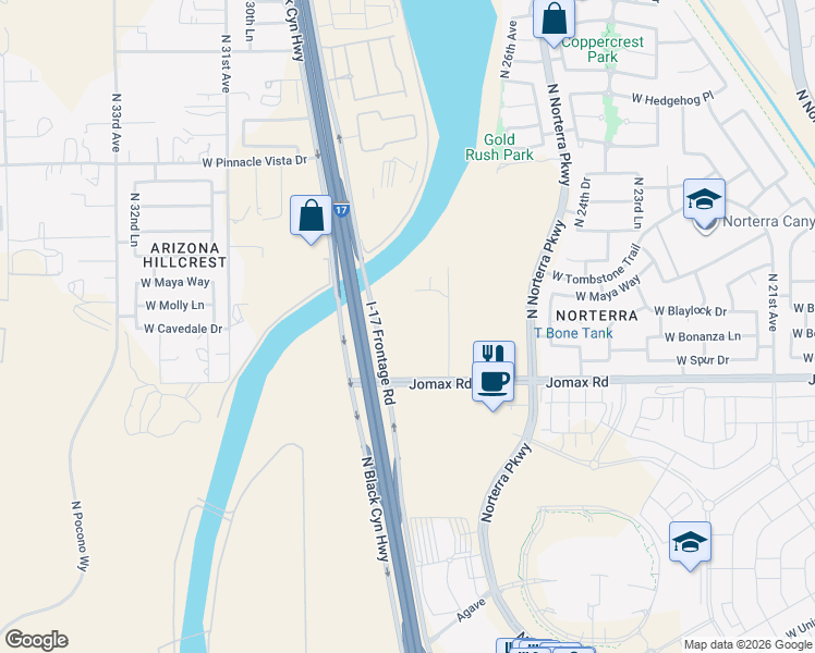 map of restaurants, bars, coffee shops, grocery stores, and more near 26800 North 27th Avenue in Phoenix