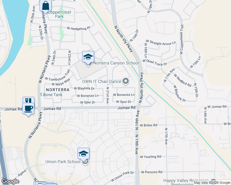 map of restaurants, bars, coffee shops, grocery stores, and more near 2008 West Bonanza Lane in Phoenix