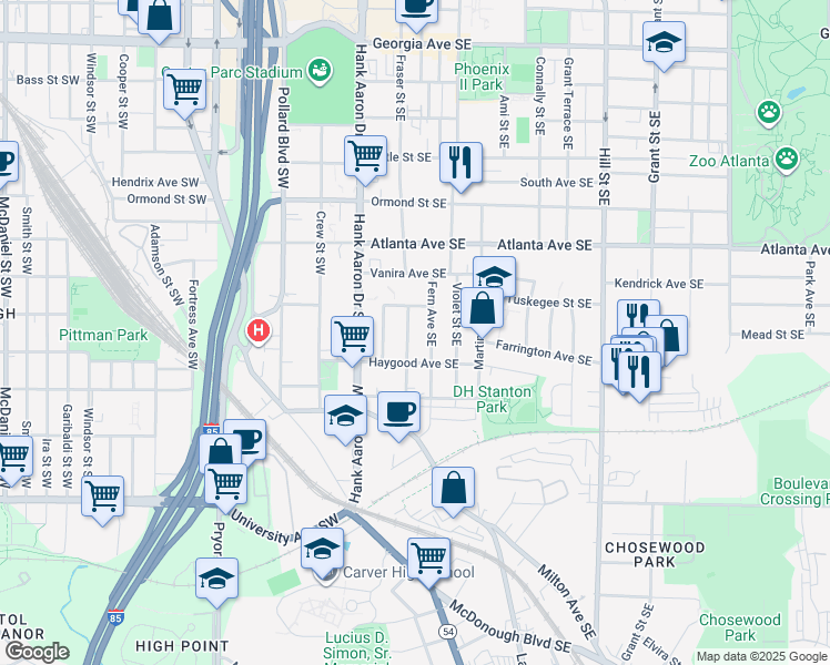 map of restaurants, bars, coffee shops, grocery stores, and more near in Atlanta