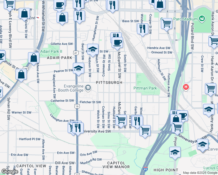 map of restaurants, bars, coffee shops, grocery stores, and more near in Atlanta
