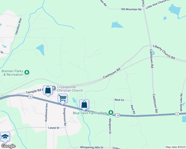 map of restaurants, bars, coffee shops, grocery stores, and more near 1236 Temple Road East in Bremen