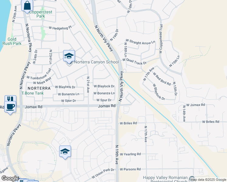 map of restaurants, bars, coffee shops, grocery stores, and more near 1926 West Bonanza Lane in Phoenix