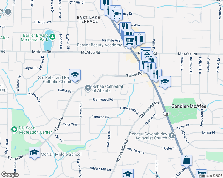 map of restaurants, bars, coffee shops, grocery stores, and more near 2534 Brentwood Court in Decatur