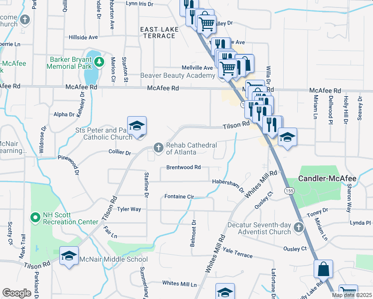 map of restaurants, bars, coffee shops, grocery stores, and more near 2510 Brentwood Court in Decatur