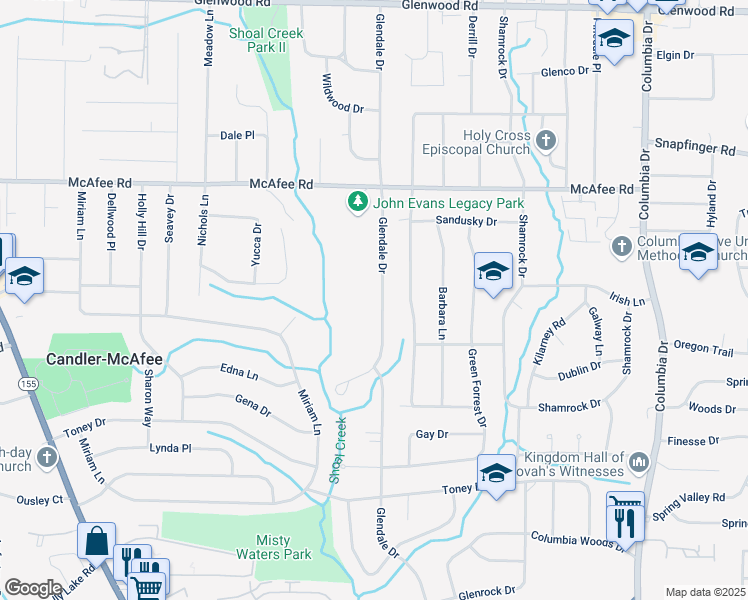 map of restaurants, bars, coffee shops, grocery stores, and more near 2131 Glendale Drive in Decatur