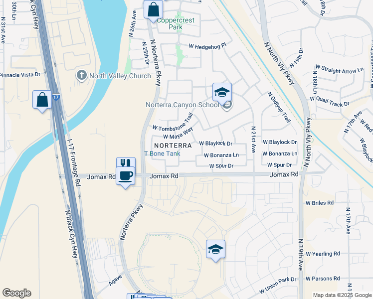 map of restaurants, bars, coffee shops, grocery stores, and more near 2337 West Blaylock Drive in Phoenix