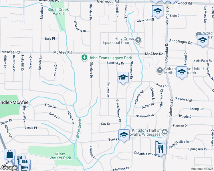 map of restaurants, bars, coffee shops, grocery stores, and more near 2129 Barbara Lane in Decatur