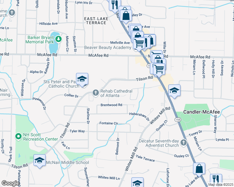 map of restaurants, bars, coffee shops, grocery stores, and more near 2534 Brentwood Court in Decatur