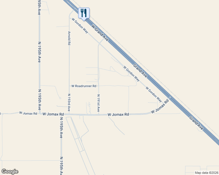 map of restaurants, bars, coffee shops, grocery stores, and more near 19019 West Roadrunner Road in Wittmann