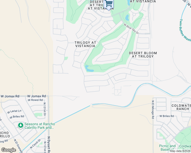 map of restaurants, bars, coffee shops, grocery stores, and more near 12735 West Bajada Road in Peoria