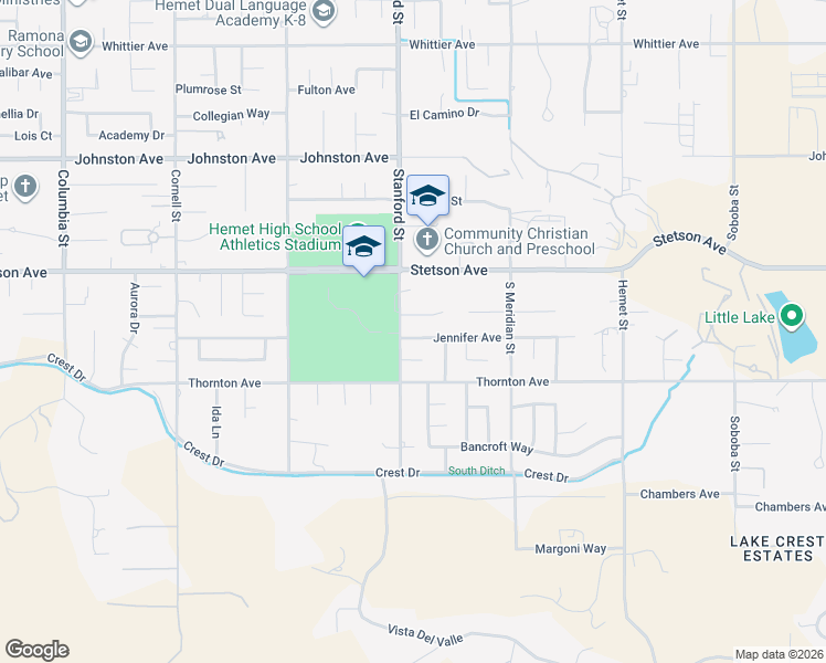 map of restaurants, bars, coffee shops, grocery stores, and more near 41774 Jennifer Avenue in Hemet