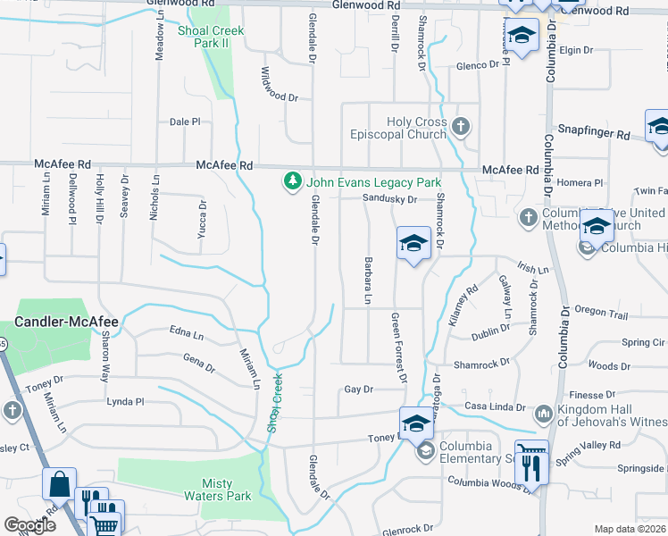 map of restaurants, bars, coffee shops, grocery stores, and more near 2129 Rosewood Road in Decatur
