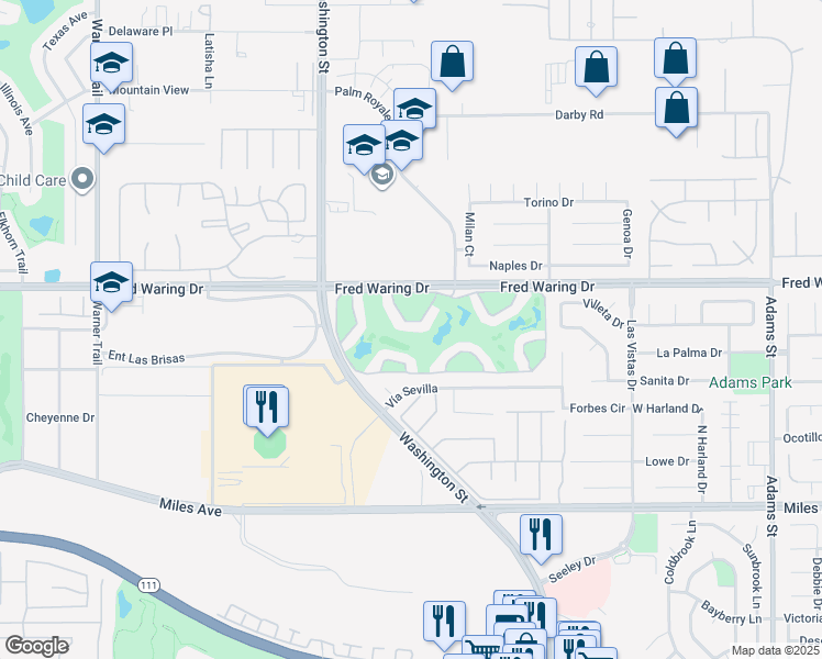 map of restaurants, bars, coffee shops, grocery stores, and more near 78199 Indigo Drive in La Quinta
