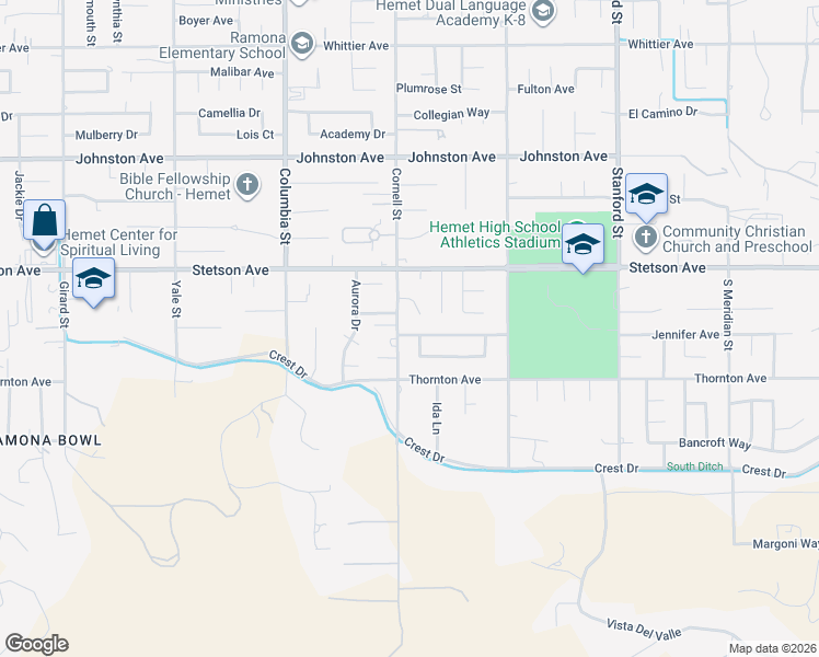 map of restaurants, bars, coffee shops, grocery stores, and more near 41276 Shadow Mountain Way in Hemet