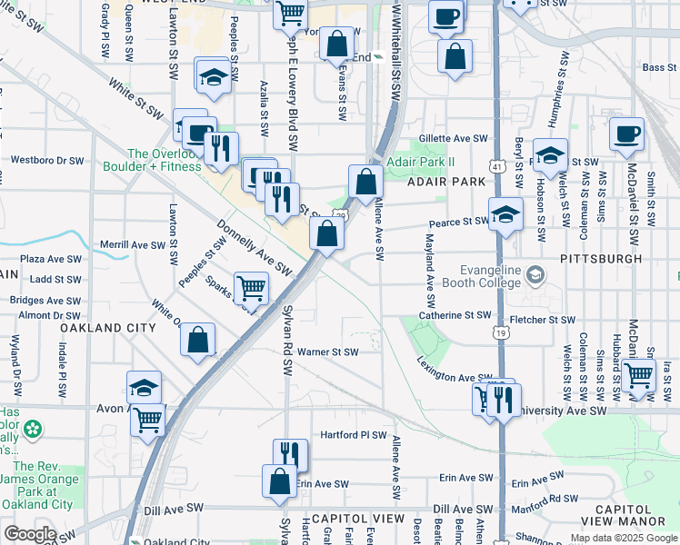 map of restaurants, bars, coffee shops, grocery stores, and more near 846 Brookline Street Southwest in Atlanta