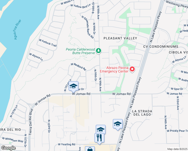 map of restaurants, bars, coffee shops, grocery stores, and more near 26877 North 99th Drive in Peoria