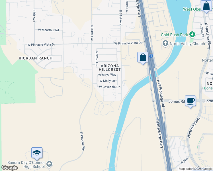 map of restaurants, bars, coffee shops, grocery stores, and more near 3204 West Cavedale Drive in Phoenix