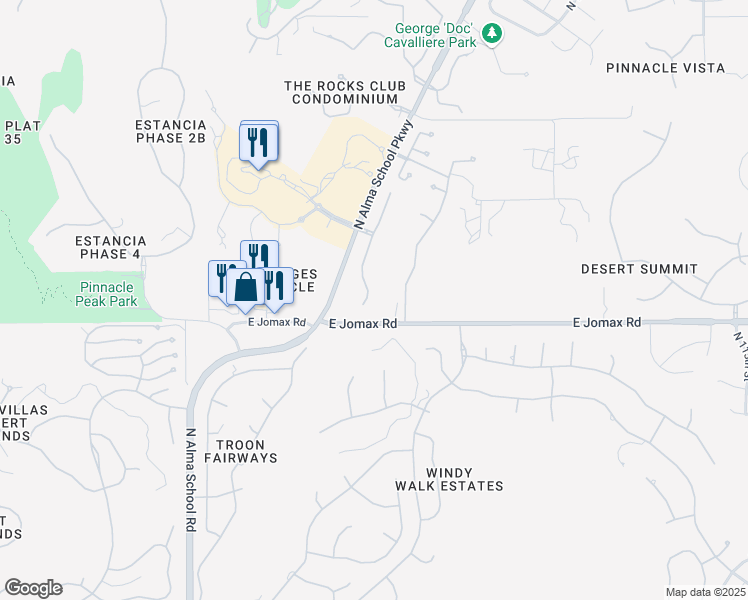 map of restaurants, bars, coffee shops, grocery stores, and more near 10750 East Jomax Road in Scottsdale