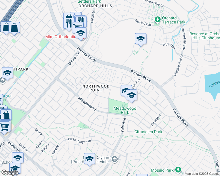 map of restaurants, bars, coffee shops, grocery stores, and more near 46 Straw Flower in Irvine