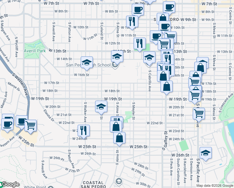 map of restaurants, bars, coffee shops, grocery stores, and more near 1817 South Alma Street in Los Angeles