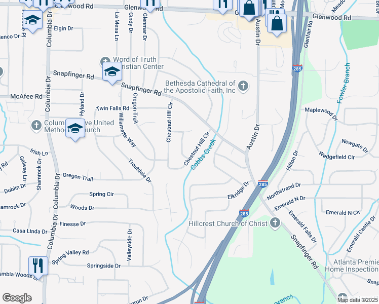 map of restaurants, bars, coffee shops, grocery stores, and more near 2236 Chestnut Hill Circle in Decatur