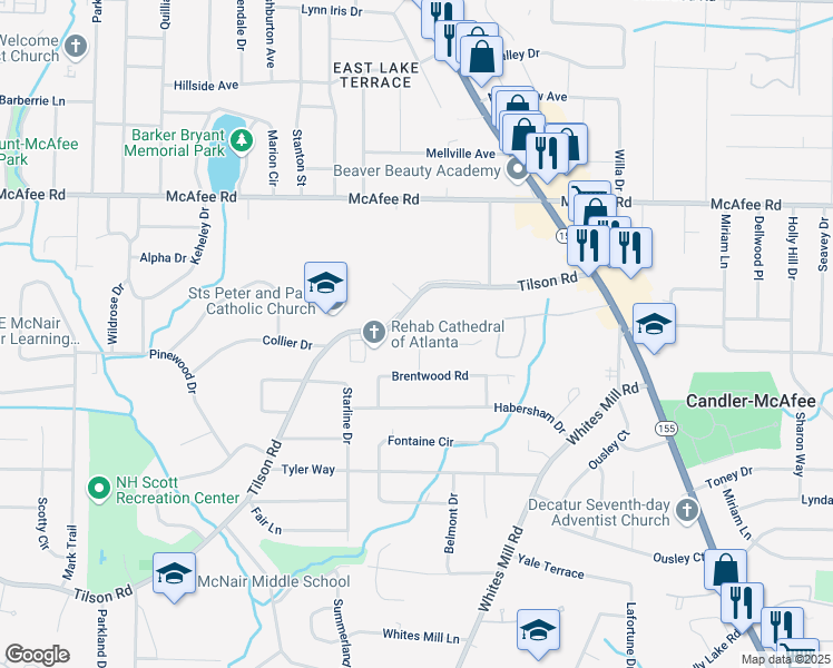 map of restaurants, bars, coffee shops, grocery stores, and more near 2492 Brentwood Court in Decatur