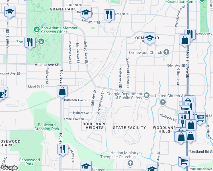 map of restaurants, bars, coffee shops, grocery stores, and more near 866 United Avenue Southeast in Atlanta