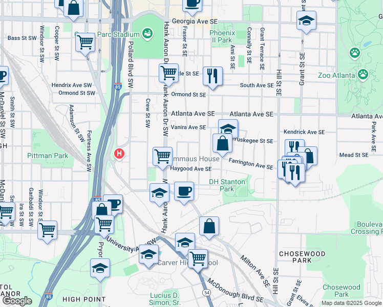 map of restaurants, bars, coffee shops, grocery stores, and more near 986 Linam Avenue Southeast in Atlanta