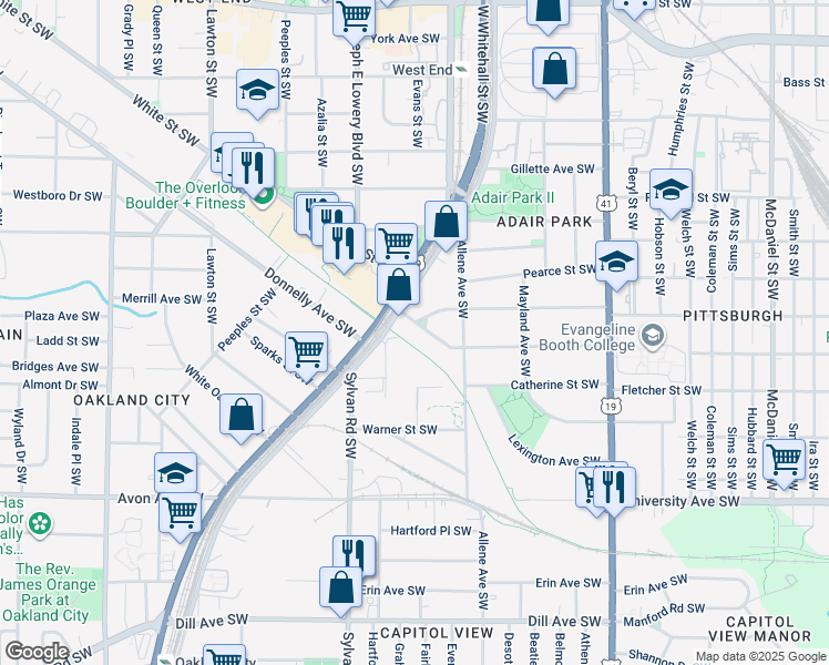 map of restaurants, bars, coffee shops, grocery stores, and more near 846 Brookline Street Southwest in Atlanta