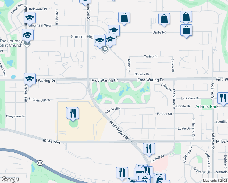 map of restaurants, bars, coffee shops, grocery stores, and more near 78209 Indigo Drive in La Quinta
