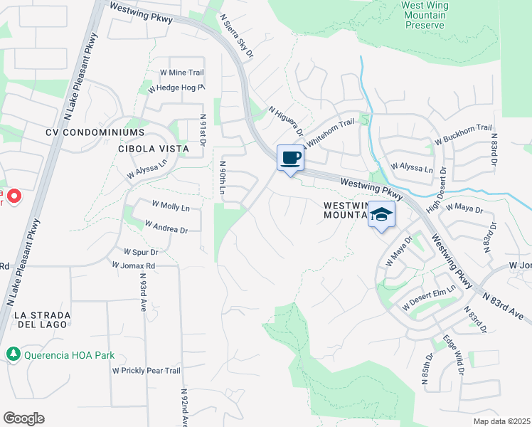 map of restaurants, bars, coffee shops, grocery stores, and more near 26908 North 89th Drive in Peoria