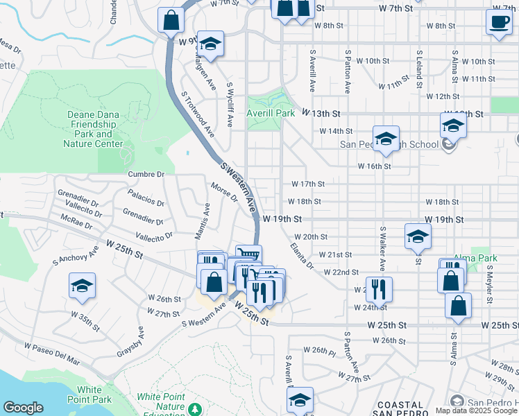 map of restaurants, bars, coffee shops, grocery stores, and more near 1841 Newport Terrace in Los Angeles