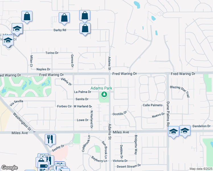 map of restaurants, bars, coffee shops, grocery stores, and more near 78955 Villeta Drive in La Quinta
