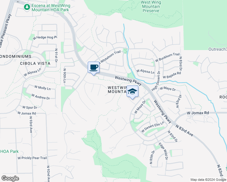 map of restaurants, bars, coffee shops, grocery stores, and more near 26946 North 87th Drive in Peoria