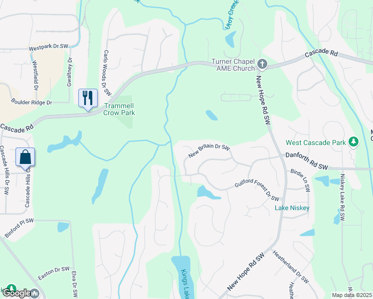 map of restaurants, bars, coffee shops, grocery stores, and more near 210 Beaver Falls Place Southwest in Atlanta