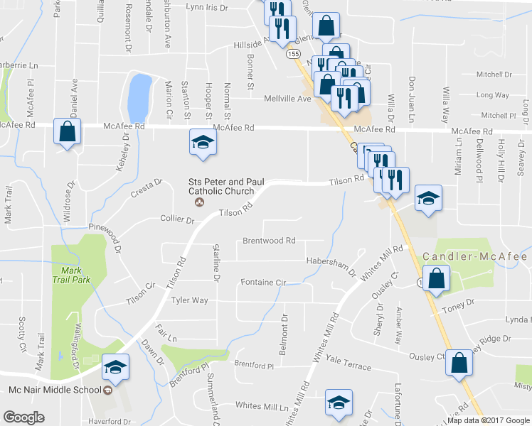 map of restaurants, bars, coffee shops, grocery stores, and more near 2498 Brentwood Court in Decatur