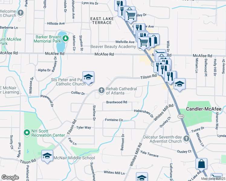 map of restaurants, bars, coffee shops, grocery stores, and more near 2492 Brentwood Court in Decatur