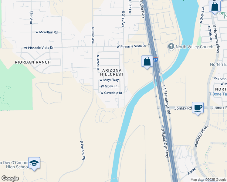 map of restaurants, bars, coffee shops, grocery stores, and more near 3130 West Cavedale Drive in Phoenix